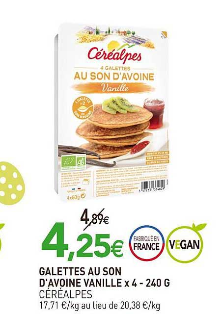 galettes au son d'avoine vanille x4 - céréalpes - 240 g