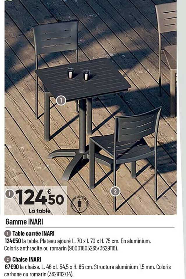 gamme inari : table carrée, chaise