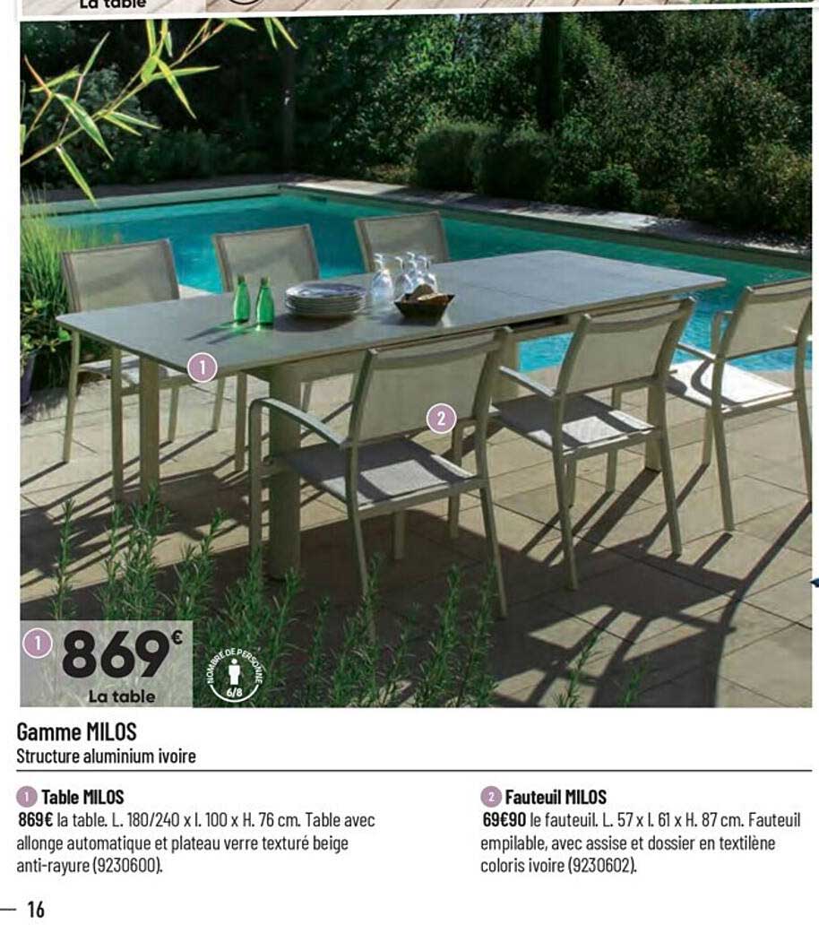 gamme milos : table, fauteuil