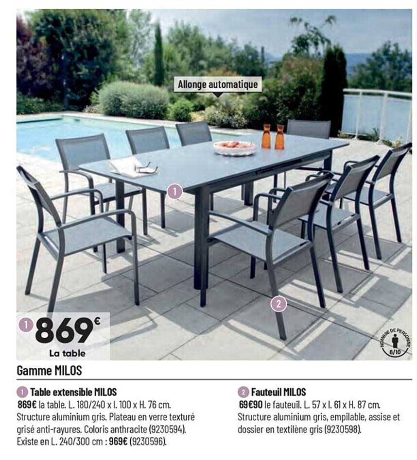 gamme milos : table extensible, fauteuil