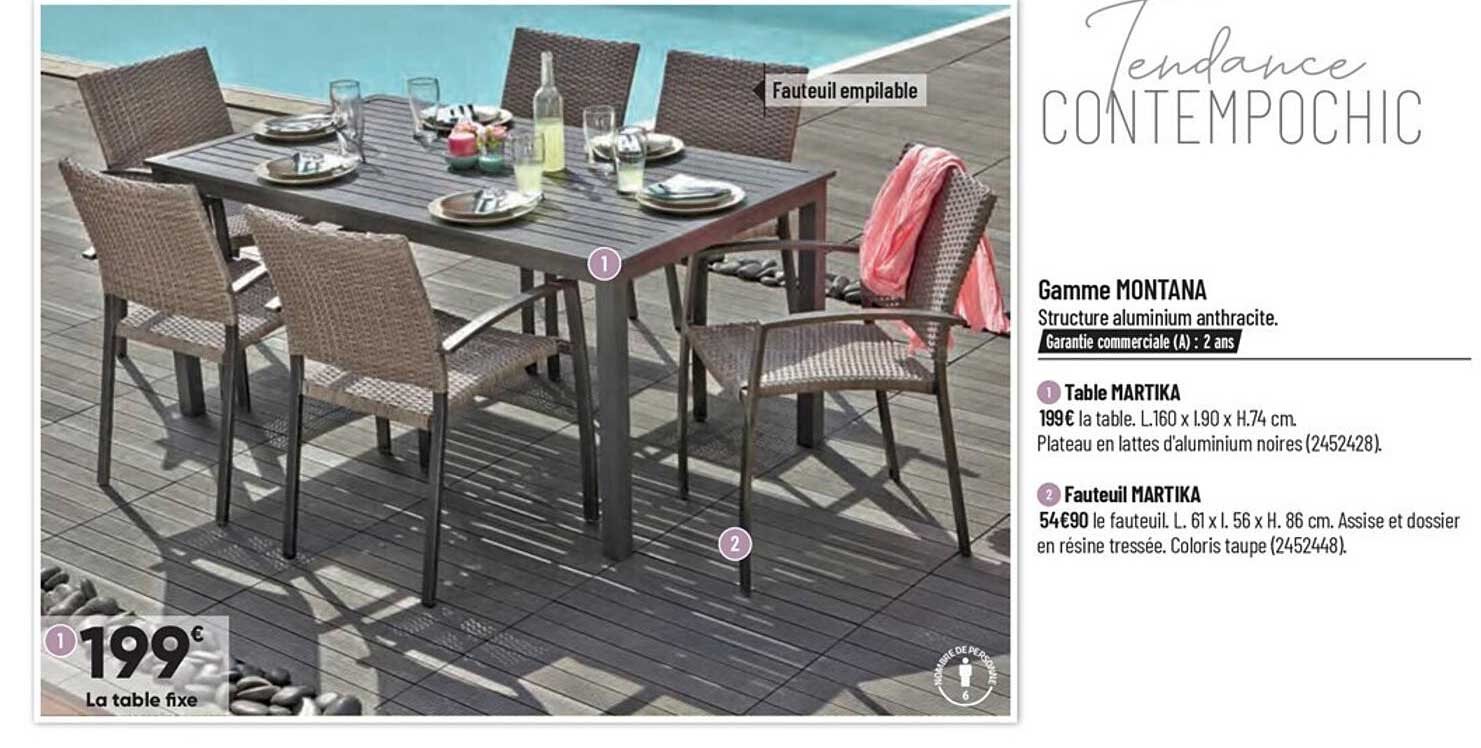 gamme montana : table martika, fauteuil martika