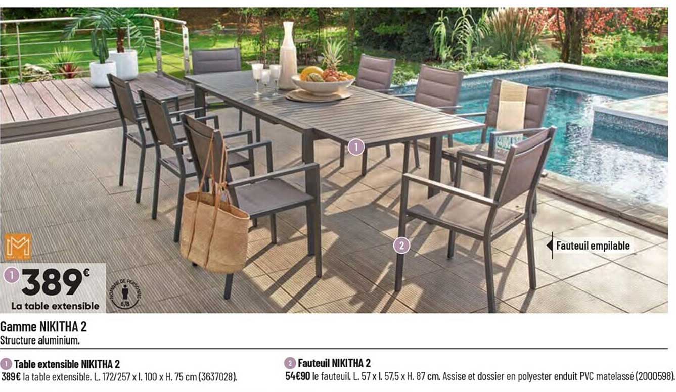 gamme nikitha 2 : table extensible, fauteuil