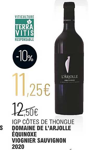 igp côtes de thongue domaine de l'arjolle équinox viognier sauvignon 2020