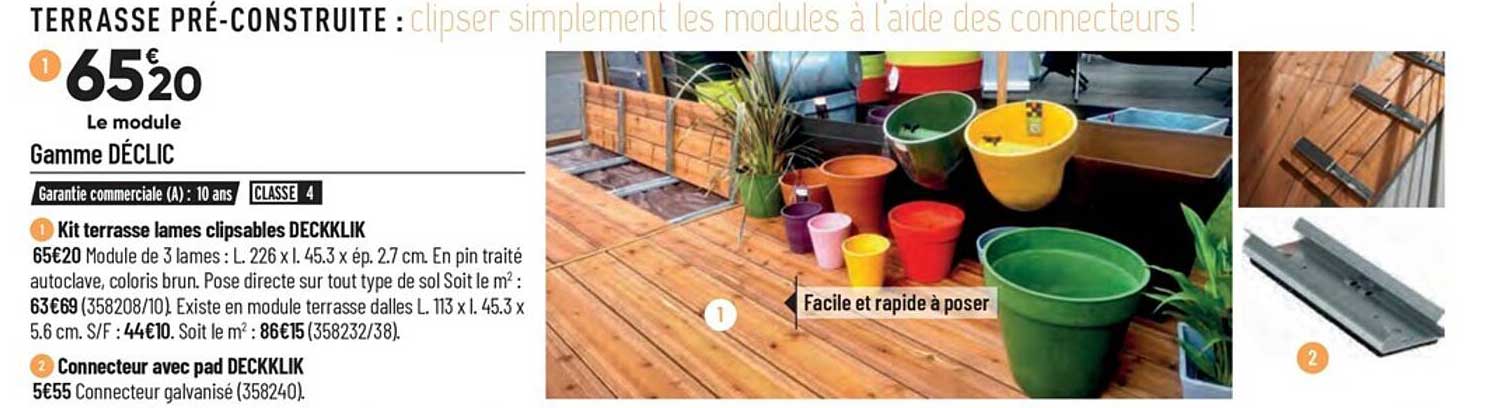 kit terrasse lames clipsables deckklik, connecteur avec pad deckklik