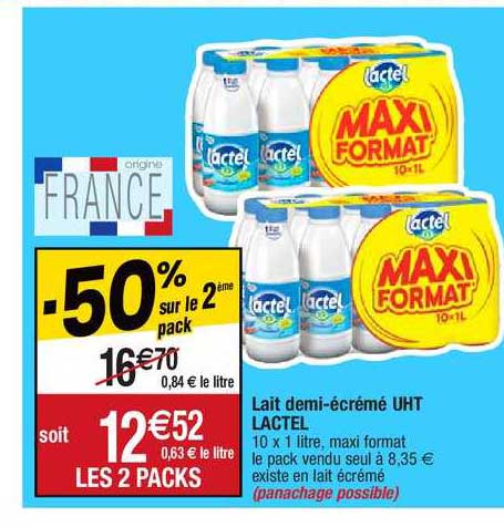 lait demi-écrémé uht lactel