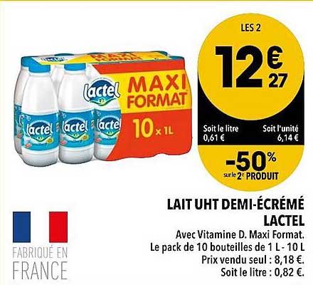 lait uht demi-écrémé lactel