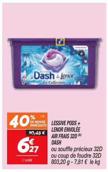 lessive pods + lenor envolée air frais 32d dash