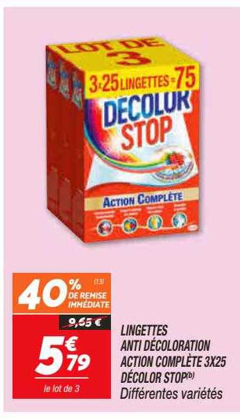 lingettes anti décoloration action complète 3x25 décolor stop