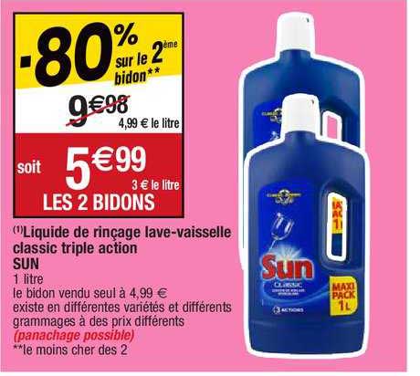 liquide de rinçage lave-vaisselle classic triple action sun