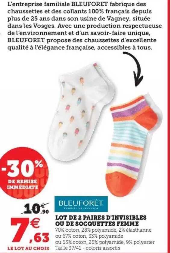 Lot De 2 Paires D'invisibles Ou De Socquettes Femme Bleuforêt