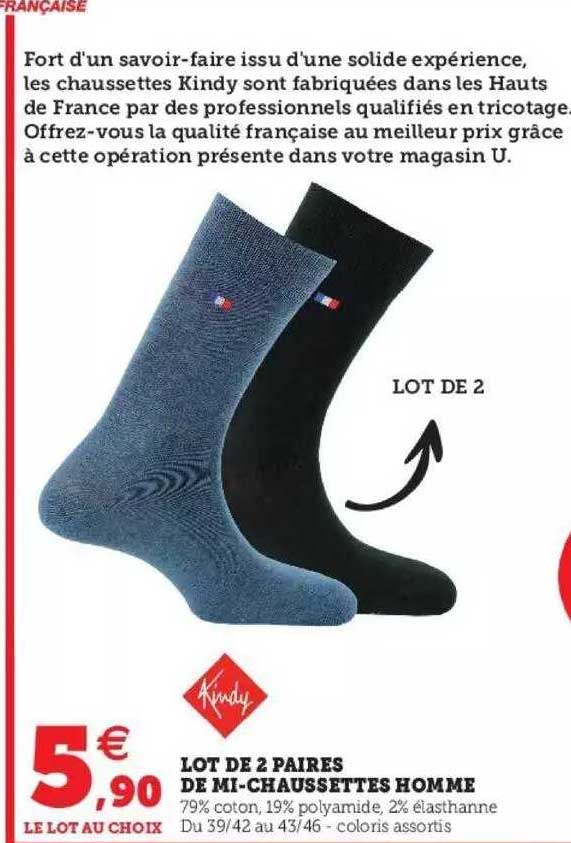 lot de 2 paires de mi-chaussettes homme kindy