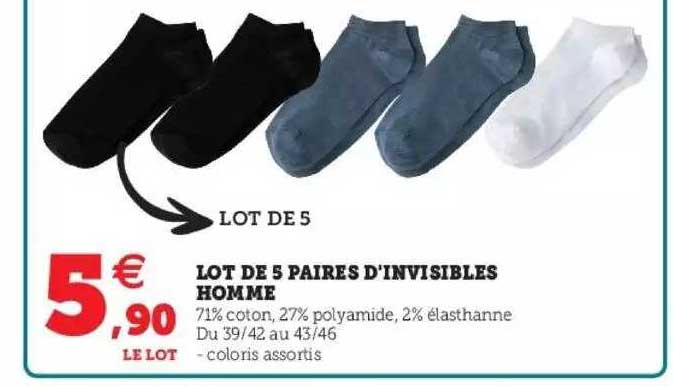 lot de 5 paires d'invisibles homme