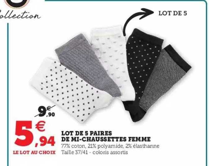 lot de 5 paires de mi-chaussettes femme