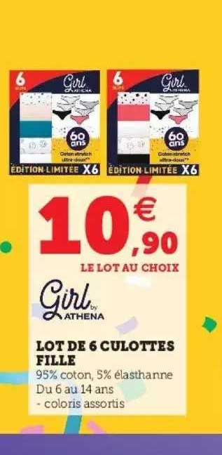 lot de 6 culottes fille girl by athena
