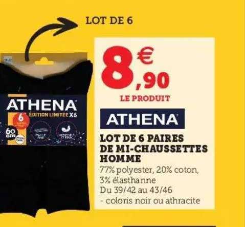 Lot De 6 Paires De Mi-chaussettes Homme Athena