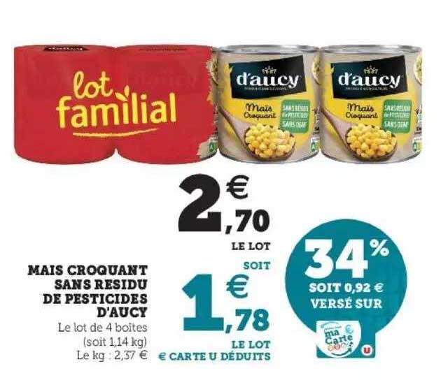 maïs croquant sans résidu de pesticides d'aucy