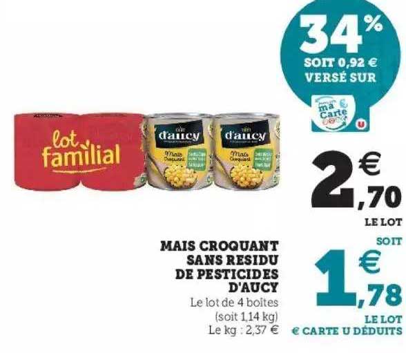 maïs croquant sans résidu de pesticides d'aucy
