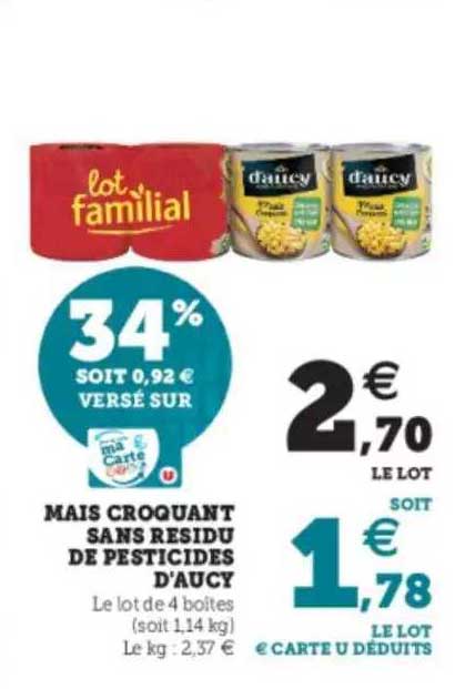 maïs croquant sans résidu de pesticides d'aucy