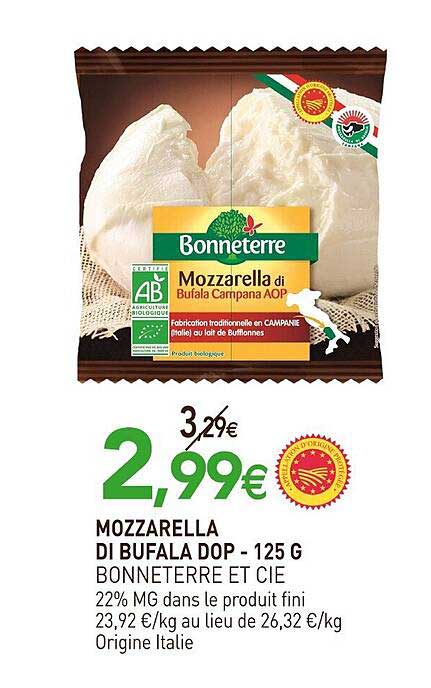 mozzarella di bufala dop bonneterre et cie - 125 g
