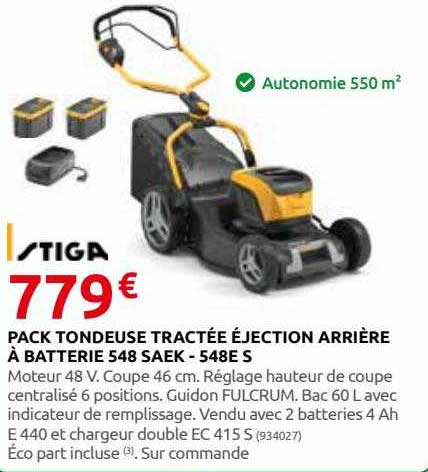 Pack Tondeuse Tractée éjection Arrière à Batterie 548 Saek - 548 E S Stiga