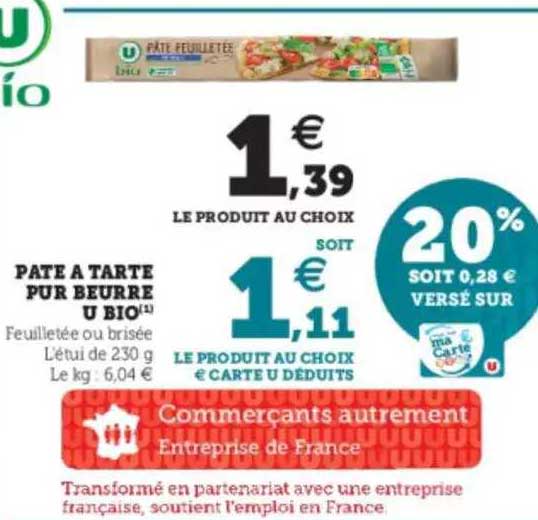 Pâte à Tarte Pur Beurre U Bio