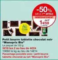 Petit Beurre Tablette Chocolat Noir "monoprix Bio"