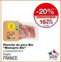 Plancha De Porc Bio "monoprix Bio"