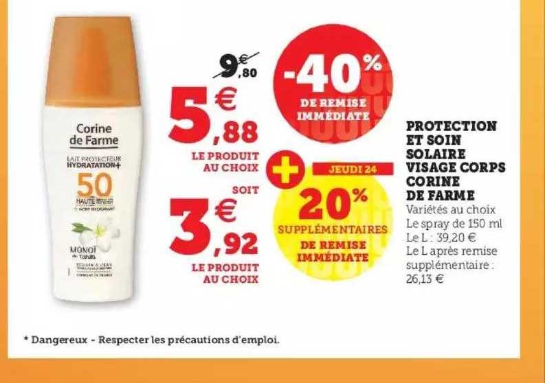 protection et soin solaire visage corps corine de farme