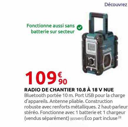 radio de chantier 10.8 à 18 v nue