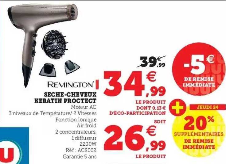 sèche-cheveux keratin proctect remington