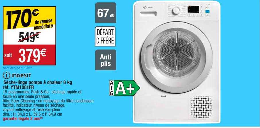 sèche-linge pompe à chaleur 8 kg indesit