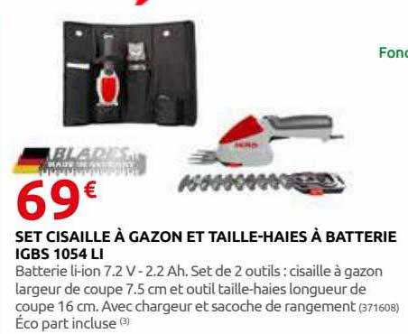 set cisaille à gazon et taille-haies à batterie igbs 1054 li