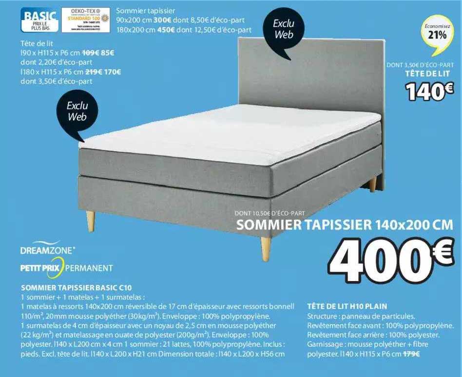 sommier tapissier basic c10 tête de lit h10 plain dreamzone