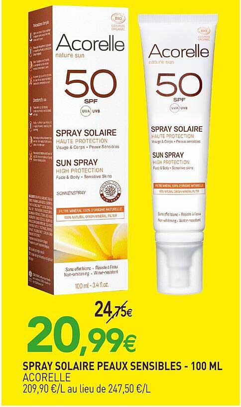 spray solaire peaux sensibles acorelle - 100 ml