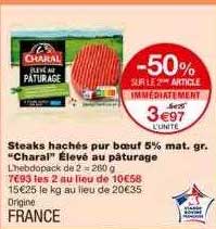 steaks hachés pur bœuf 5% mat. gr. "charal" élevé au pâturage