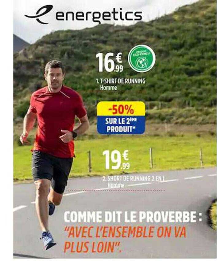 t-shirt de running homme, short de running 2 en 1 homme energetics