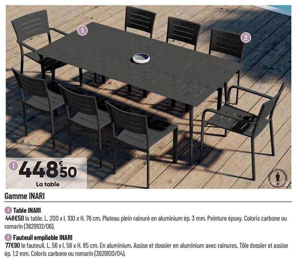 table inari, fauteuil empilable inari