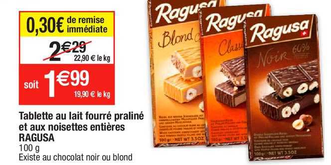 Tablette Au Lait Fourré Praliné Et Aux Noisettes Entières Ragusa