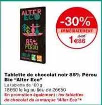 tablette de chocolat noir 85% pérou bio "alter eco"