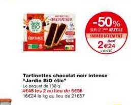 tartinettes chocolat noir intense "jardin bio étic"