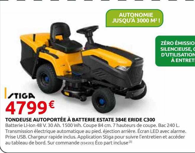tondeuse autoportée à batterie estate 384e eride c300 stiga