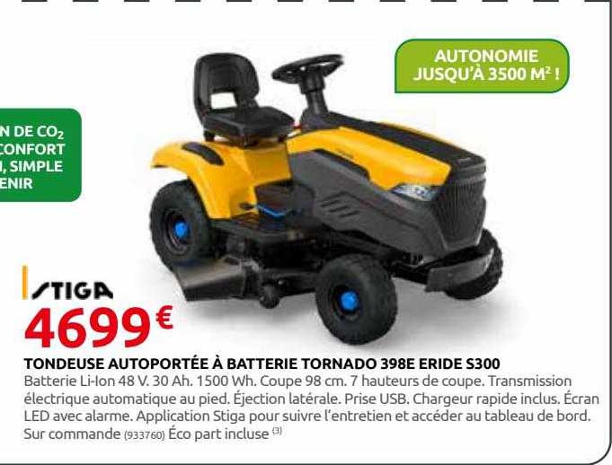 tondeuse autoportée à batterie tornado 398e eride s300 stiga