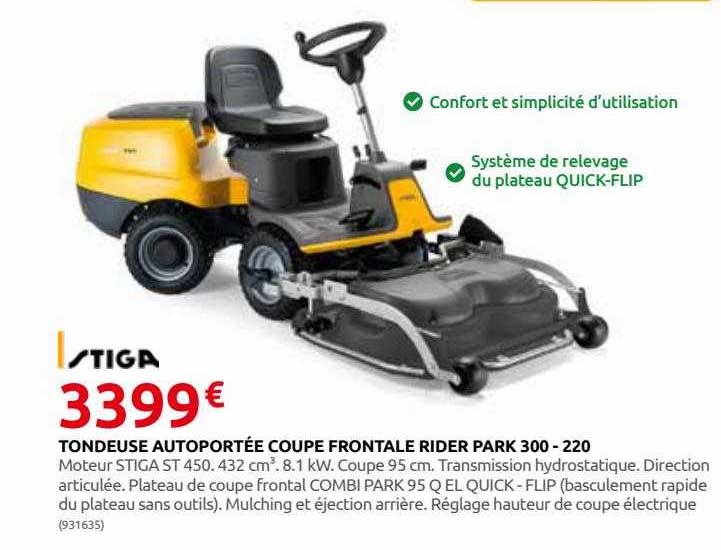 tondeuse autoportée coupe frontale rider park 300 - 220 stiga