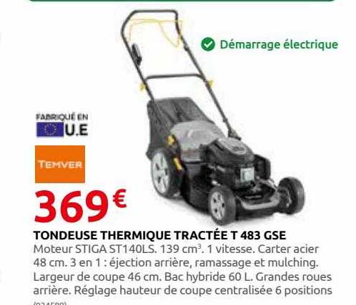 tondeuse thermique tractée t 483 gse temver