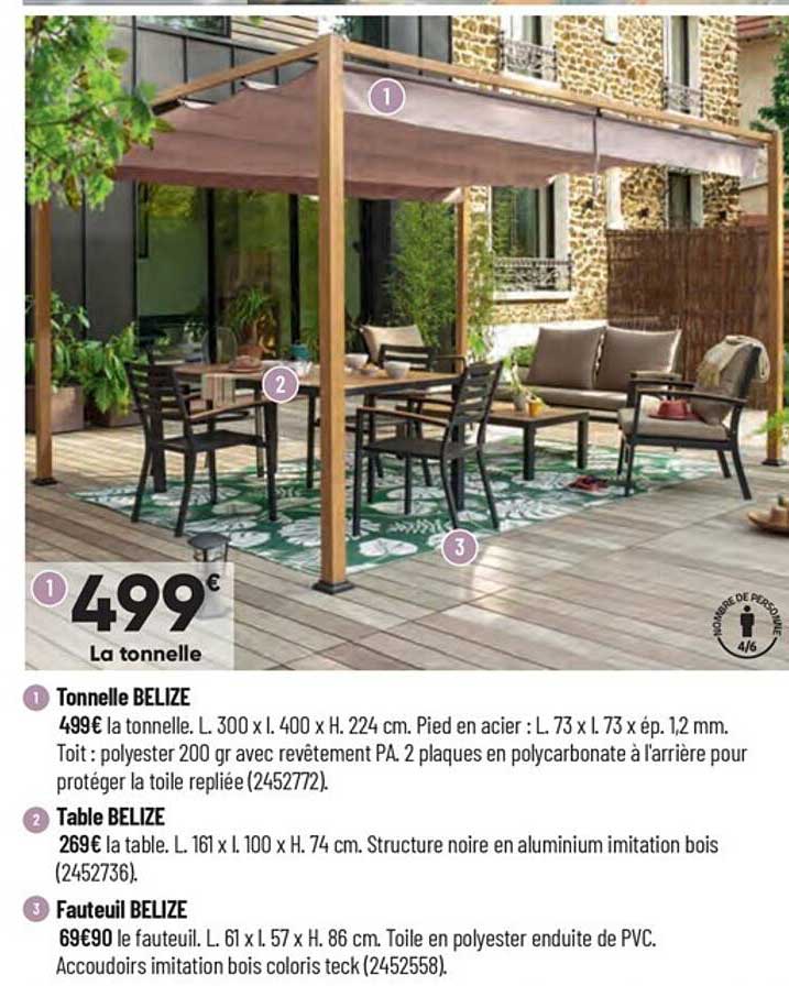 tonnelle belize, table belize, fauteuil belize