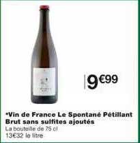 vin de france le spontané pétillant brut sans sulfites ajoutés