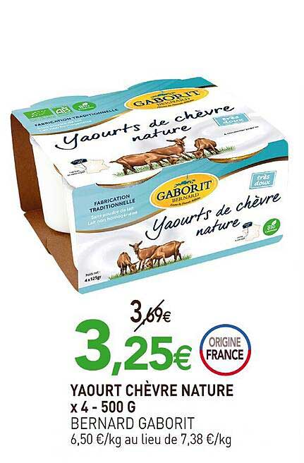 Yaourt Chèvre Nature X4 Bernard Gaborit - 500 G