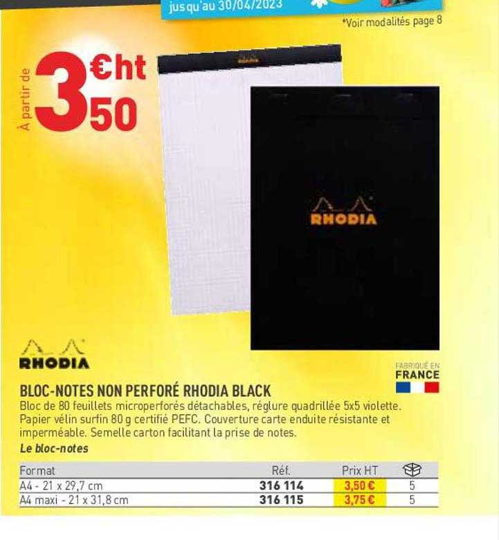 bloc-notes non perforé rhodia black