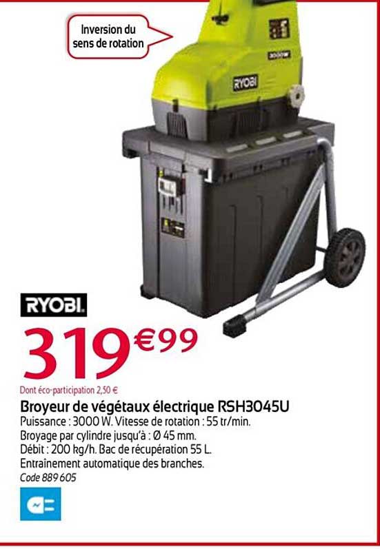 Broyeur De Végétaux électrique Rsh3045u Ryobi