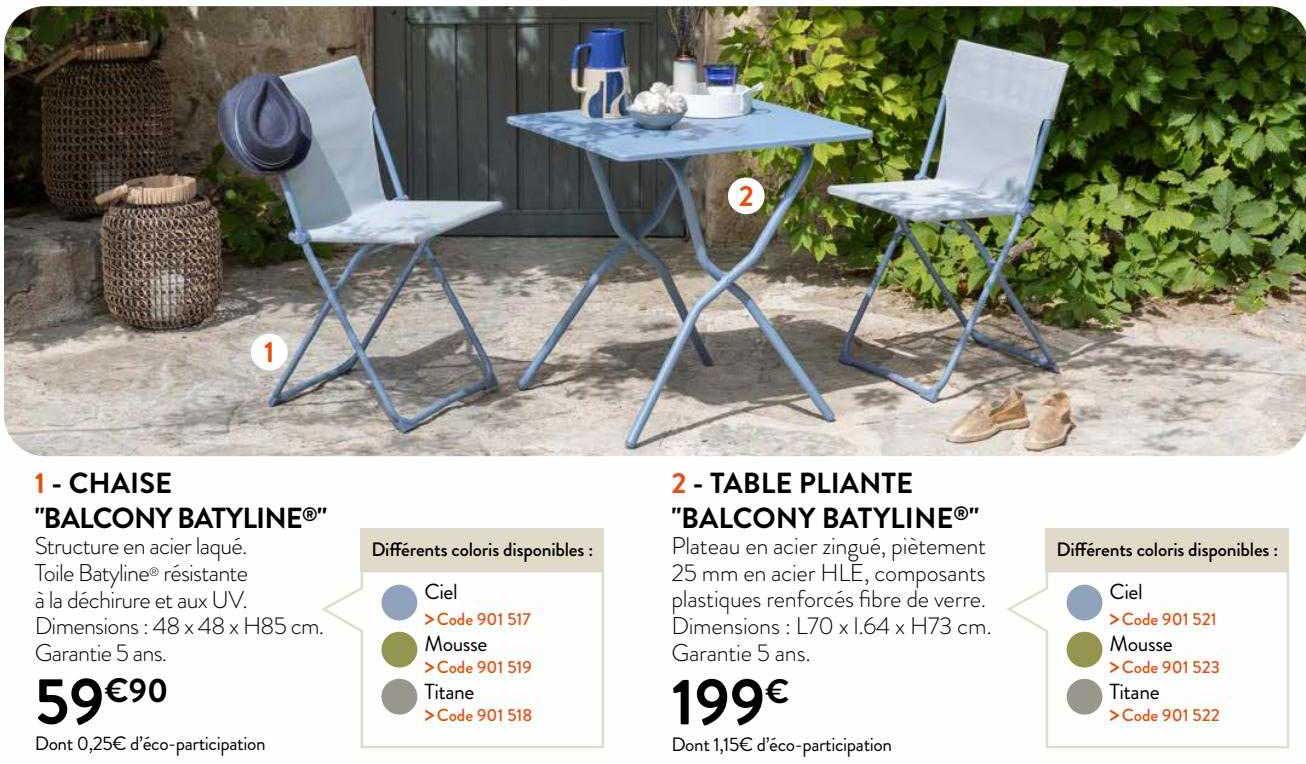 chaise "balcony batyline", table pliante "balcony batyline"